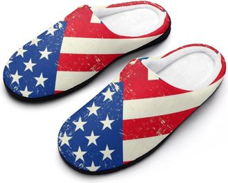 Generic UK U.S. Flag Cotton Slippers for Women Indoor Outdoor Slipper Slip-On Memory Foam Home Shoes