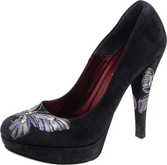 Loriblu Black Suede Butterfly Print Platform Pumps