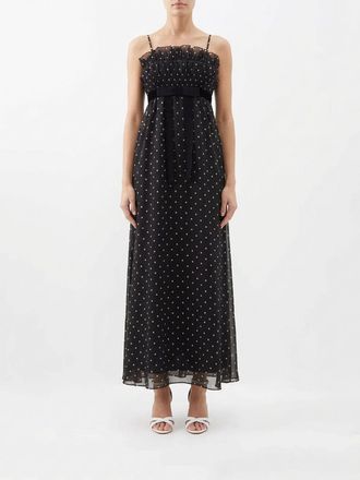 Zimmermann Abito midi in cr&ecirc;pe a pois con scollo quadrato e fiocco in vita