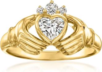 Ross-Simons Lab-Grown Diamond Claddagh Ring in 18kt Gold Over Sterling