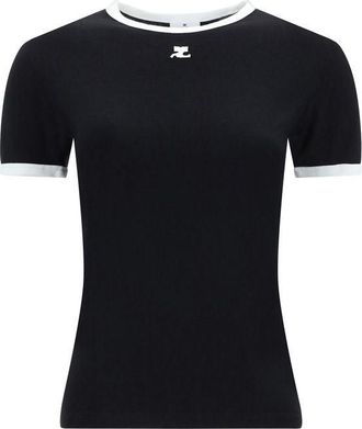 Courr&egrave;ges Womens Black Cotton T-Shirt
