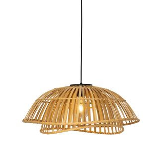 QAZQA Oriental L&aacute;mpara Colgante Oriental Negra Con Bamb&uacute; Natural 62 Cm - Pua Bamb&uacute; /acero Redonda Adecuado Para Led Max. 1 X 40 Watt - Qazqa