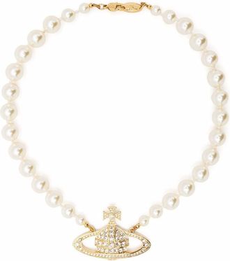 Vivienne Westwood Bas Relief pearl-chain choker - women - Pearl/Crystal/Brass - 1 - White