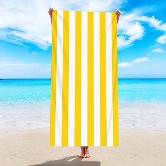 OEM 1 Toalla De Playa De Microfibra, Secado R&aacute;pido Y Resistente A La Arena, Toalla De Playa De 150x75cm, Compacta Y Ligera, Blanca Y Azul, Vegetal