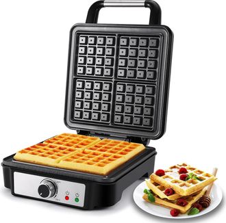 OEM Gofrera De 4 Rebanadas, Tostado Regulable (5 Niveles), Antiadherente, 1200 W, Luces Indicadoras, Color Plata/negro