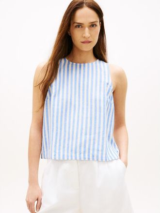 Tommy Hilfiger Womens Buttoned-Back Linen-Blend Tank Top - Blue - XXL