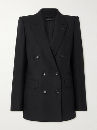 Tom Ford Blazer Doppiopetto In Lana A Spina Di Pesce - Nero
