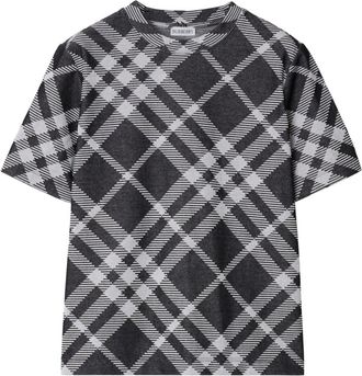 Burberry check stretch cotton-blend T-shirt - women - Cotton/Polyester/Elastane - L - Black
