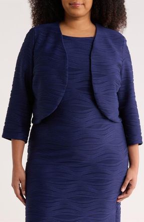Kasper Three-Quarter Sleeve Knit Shrug in Kasper Navy at Nordstrom, Size 2 X