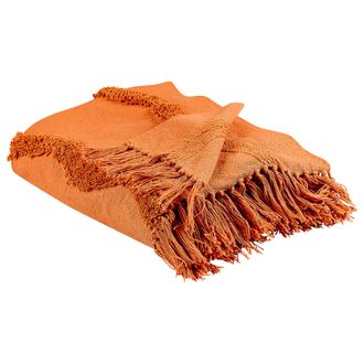 Beliani Beliani - Manta De Algod&oacute;n Naranja 125 X 150 Cm Patr&oacute;n Geom&eacute;trico Sala De Estar Khari