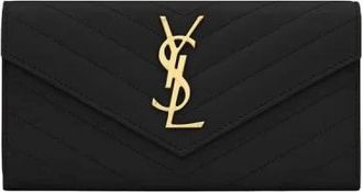 Saint Laurent Grote Flap Wallet met Cassandre Stijl - Dames - Portefeuilles - Zwart - ONE Size - Leer - Accessoires