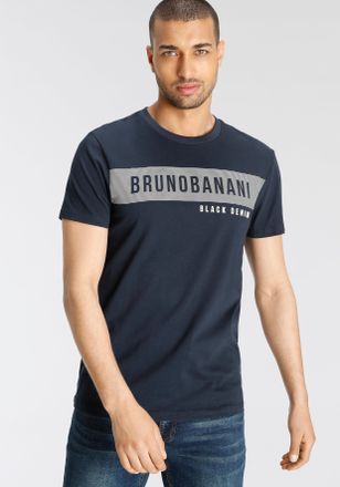Bruno Banani T-Shirt BRUNO BANANI, Herren, Gr. L (52/54), blau (marine), Single Jersey, Obermaterial: 100% Baumwolle, bedruckt, schmal, Rundhals, Shirts T-Shirt, k