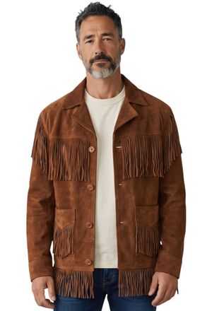 Infinity Leather Heren Western Retro Tan Cowboy Leather Fringe Jas - Braga