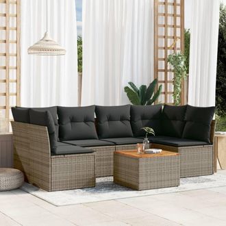 vidaXL Vidaxl - Set De Sof&aacute;s De Jard&iacute;n 7 Piezas Con Cojines Rat&aacute;n Pe Gris