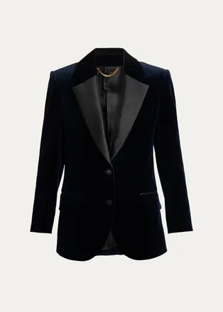 Victoria Beckham Satin Lapels Single-Breasted Velvet Jacket