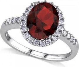 Allurez Oval Garnet & Halo Diamond Engagement Ring 14k White Gold 3.22ct