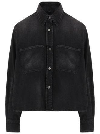 Haikure Black Denim Shirt with Classic Collar