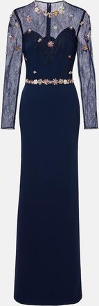 Costarellos Embellished lace-trimmed gown