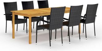 vidaXL Juego De Comedor Para Jard&iacute;n De 7 Piezas Negro Vidaxl