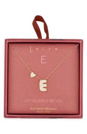 Leith Cubic Zirconia Heart & Bubble Initial Pendant Necklace in E- Clear- Gold at Nordstrom Rack