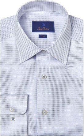 David Donahue Trim Fit Microdot Cotton Dobby Dress Shirt in White/Blue at Nordstrom, Size 14.5 - 32