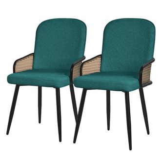 ML Design Ml-design Set Di 2 Sedie Da Pranzo Verde Petrolio, Con Rivestimento In Tessuto, Gambe In Metallo, Con Braccioli Effetto Rattan, Sedia Imbottita Da Cuc