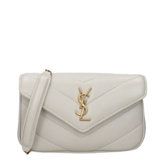 Saint Laurent Loulou Damens Umh&auml;ngetasche aus hellbeige/cremefarbenem Leder