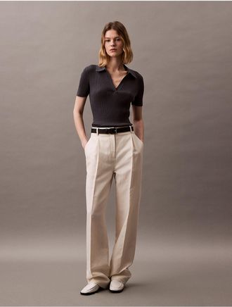 Calvin Klein Jeans Calvin Klein Womens Smooth Cotton Rib Sweater Polo Shirt - Grey - XS