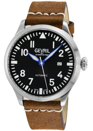 Gevril Group Mens Vaughn Swiss Automatic Selitta SW200 Black/White Dial, Genuine Leather Watch - Brown - One Size