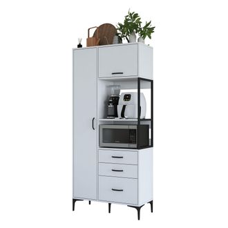 Dmora Credenza Solofra, Mueble 5 Estantes, 3 Cajones, 2 Puertas, 90x40x199h Cm Blanco