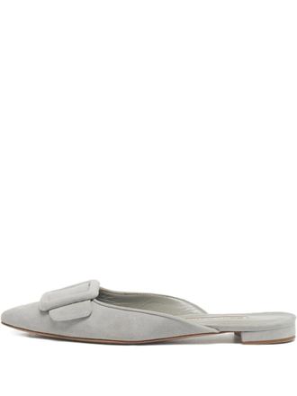 Manolo Blahnik Maysale buckle suede mules - Grey