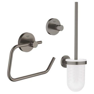 GROHE Essentials Toilet accessoireset 3-delig met toiletborstelhouder, handdoekhaak en toiletrolhouder zonder klep brushed hard graphite