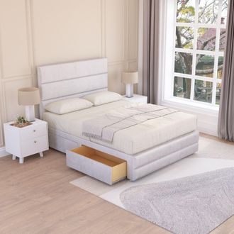 Sloomy Monaco Bed Base 2 Drawers 12 Footboard & 54 Floor Standing Headboard in Silver | Size: Single