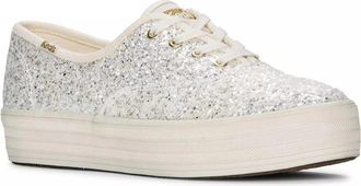 Keds Womens Keds Fashion Sneakers Cream Glitter Low Top Platform Shoes GAL1527