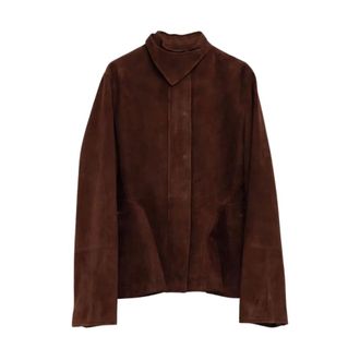 Alaia Suede Goatskin Peplum Jacket - female - Ala&iuml;a - Leather Jackets - Brown - S - Jackets
