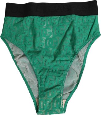 Dolce & Gabbana Womens Green Dg Logo Lace High Brief Panty Underwear Cotton Clothing