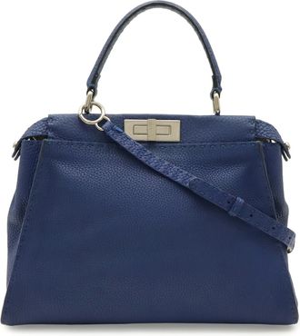 Fendi Selleria Blue Leather Handbag Shoulder Bag Tote Bag (Pre-Owned)