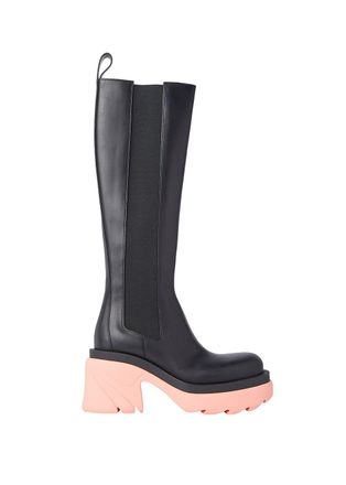 Bottega Veneta Flash Pink Platform Black Leather Knee Boots Size 38