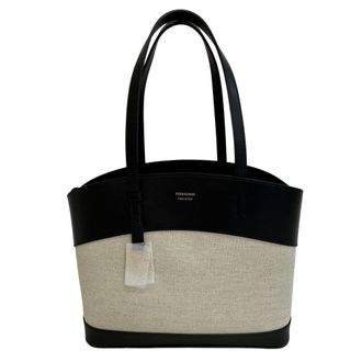 Ferragamo Black Canvas Leather Handbag Tote Bag (Pre-Owned)