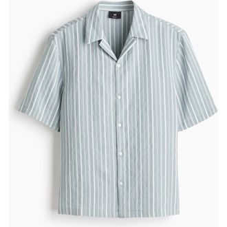 H&M Regular Fit Lyocell-blend Resort Shirt in Turquoise/striped at Nordstrom, Size Xxx-Large