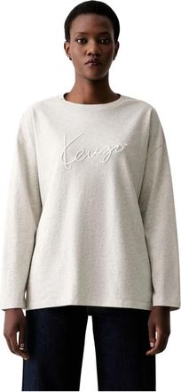Kenzo Signature Geborduurd T-shirt met Lange Mouwen - Dames - Longsleeves - Grijs - M - Katoen - Tops