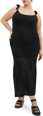 City Chic Sweet Tie Strap Open Stitch Midi Dress in Black at Nordstrom Rack, Size Xxl/24W