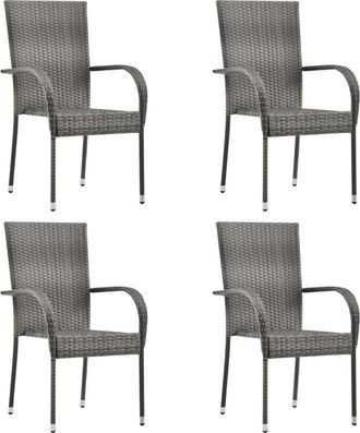 vidaXL Vidaxl - Sillas De Jard&iacute;n Apilables 4 Unidades Rat&aacute;n Sint&eacute;tico Gris