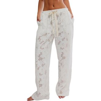 Free People Day Drift Eyelet Pajama Pants in White Alyssum at Nordstrom, Size X-Small