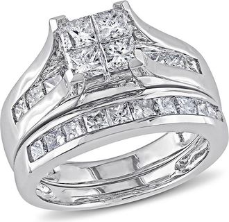 Amour 2 CT TW Channel Set Princess Cut Diamond Bridal Set In 14K White Gold