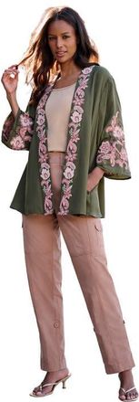 Roaman's Plus Size Georgette Embroidered Wrap Sleeve Jacket in Dark Olive Paisley Vine at Nordstrom, Size X-Large/xx-Large