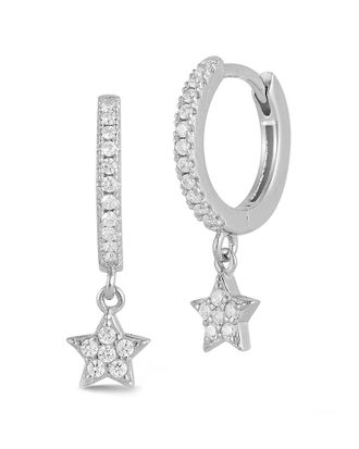 Glaze Jewelry Silver Cz Star Huggie Earrings