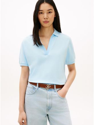 Tommy Hilfiger Womens Relaxed Fit Stretch Pique Polo - Blue - XXL