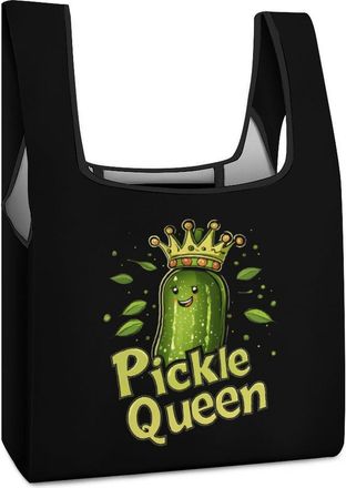 Generic Pickle Cute Queen Reusable Shopping Bags Lightweight Foldable Grocery Bag Polyester Washable Tote Bag