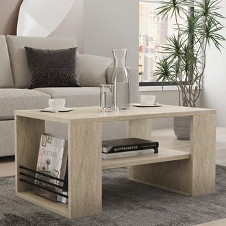 Dmora Mesa De Centro Limosano, Un Compartimento, Forma Rectangular, Tapa Blanca, 80x50x40h Cm Blanco M&aacute;rmol